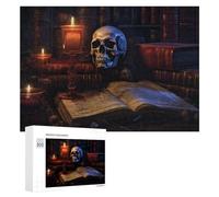 300 PCS Jigsaws for Teenagerss Dark Gothic Bookshelf with Skull And Candles Jigsaw Puzzle Relaxing Games Difficult Challenge Challenging To Complete 300 PCS