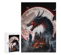 300 PCS Jigsaws for Teenagerss Dragon Castle Under Full Moon Jigsaw Puzzle Relaxing Games Difficult Challenge Challenging To Complete 300 PCS