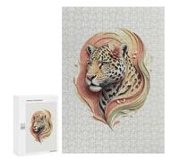 300 PCS Jigsaws for Teenagerss Elegant Leopard with Floral Accent Jigsaw for Teenagerss Stress Reliever Every Piece Is Unique - Deal As Gifts for The Whole Family 300 PCS