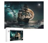 300 PCS Jigsaws for Teenagerss Fantasy Ship Under Celestial Moonlight Jigsaw Puzzle Relaxing Games Difficult Challenge Challenging To Complete 300 PCS
