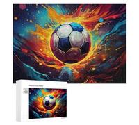 300 PCS Jigsaws for Teenagerss Flaming Soccer Ball Artwork Jigsaw Puzzle Relaxing Games Difficult Challenge Challenging To Complete 300 PCS