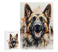 300 PCS Jigsaws for Teenagerss German Shepherd Watercolor Puzzle for Adults Anti-Stress Toys Difficult Hard Birthday Present, Gifts, 300 PCS