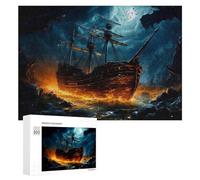 300 PCS Jigsaws for Teenagerss Ghost Ship in Stormy Waters Jigsaw Puzzle Relaxing Games Difficult Challenge Challenging To Complete 300 PCS