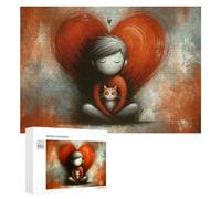 300 PCS Jigsaws for Teenagerss Love Heart with Cat Jigsaw Puzzle Relaxing Games Difficult Challenge Challenging To Complete 300 PCS