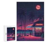 300 PCS Jigsaws for Teenagerss Neon Beach Bar Night Scene Puzzle for Adults Anti-Stress Toys Difficult Hard Birthday Present, Gifts, 300 PCS