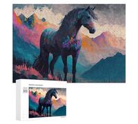 300 PCS Jigsaws for Teenagerss Painted Horse in Mountainscape Jigsaw Puzzle Relaxing Games Difficult Challenge Challenging To Complete 300 PCS