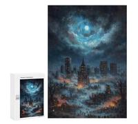 300 PCS Jigsaws for Teenagerss Puzzle Apocalyptic Cityscape Under A Swirling Sky Puzzle for Adults Family Games A Work of Art Parent-child Interaction 300 PCS