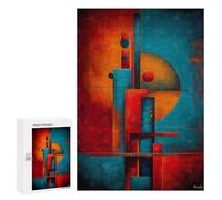 300 PCS Jigsaws for Teenagerss Puzzle Bauhaus Abstract Geometry - Vertical Blocks in Red, Teal & Gold Puzzle for Adults Family Games A Work of Art Parent-child Interaction 300 PCS