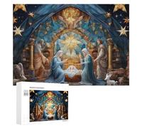 300 PCS Jigsaws for Teenagerss Puzzle Christmas Nativity Scene with Stars Puzzle for Adults Hands-on Game Difficult Hard Parent-child Interaction 300 PCS
