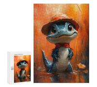 300 PCS Jigsaws for Teenagerss Puzzle Cute Alligator with A Hat Jigsaws for Adults Hands-on Game Pattern Assembly Unique Gifts for Birthday And Christmas 300 PCS