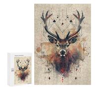 300 PCS Jigsaws for Teenagerss Puzzle Geometric Deer Portrait with Abstract Patterns Teenagers Puzzles Toy Wall Decor Perfect Decoration Unique Gifts for Birthday And Christmas 300 PCS