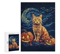 300 PCS Jigsaws for Teenagerss Puzzle Halloween Cat & Pumpkins Jigsaws for Adults Hands-on Game Pattern Assembly Unique Gifts for Birthday And Christmas 300 PCS