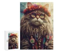 300 PCS Jigsaws for Teenagerss Puzzle Hippie Cat Jigsaws for Adults Hands-on Game Pattern Assembly Unique Gifts for Birthday And Christmas 300 PCS