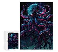 300 PCS Jigsaws for Teenagerss Puzzle Neon Octopus Fantasy Creature Illustration Puzzle for Adults Family Games A Work of Art Parent-child Interaction 300 PCS