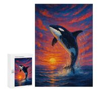 300 PCS Jigsaws for Teenagerss Puzzle Orca Breaching at Sunset Painting Teenagers Puzzles Toy Wall Decor Perfect Decoration Unique Gifts for Birthday And Christmas 300 PCS