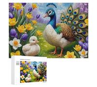 300 PCS Jigsaws for Teenagerss Puzzle Peacock Chick Spring Flowers Puzzle for Adults Hands-on Game Difficult Hard Parent-child Interaction 300 PCS