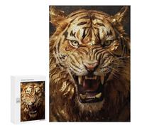300 PCS Jigsaws for Teenagerss Puzzle Powerful Gold Tiger Jigsaws for Adults Hands-on Game Pattern Assembly Unique Gifts for Birthday And Christmas 300 PCS