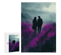 300 PCS Jigsaws for Teenagerss Puzzle Romantic Walk Through Lavender Purple Fields in Charcoal Style Adult Puzzles Relaxing Games Enhance Memory Parent-child Interaction 300 PCS