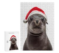 300 PCS Jigsaws for Teenagerss Puzzle Seal with Santa Hat Jigsaws for Adults Hands-on Game Pattern Assembly Unique Gifts for Birthday And Christmas 300 PCS