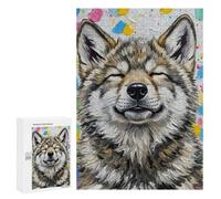 300 PCS Jigsaws for Teenagerss Puzzle Smiling Wolf Portrait with Colorful Background Jigsaws for Adults Hands-on Game Pattern Assembly Unique Gifts for Birthday And Christmas 300 PCS