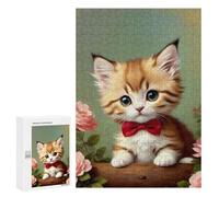 300 PCS Jigsaws for Teenagerss Puzzle Vintage Kitten with Bowtie Jigsaws for Adults Hands-on Game Pattern Assembly Unique Gifts for Birthday And Christmas 300 PCS