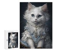 300 PCS Jigsaws for Teenagerss Regal White Cat Portrait -3 Puzzle for Adults Anti-Stress Toys Difficult Hard Birthday Present, Gifts, 300 PCS