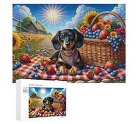 300 PCS Jigsaws for Teenagerss Summer Picnic with Dachshund Jigsaw Puzzle Relaxing Games Difficult Challenge Challenging To Complete 300 PCS