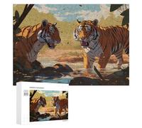 300 PCS Jigsaws for Teenagerss Two Tigers Confront Each Other in The Wild Puzzle for Adults Relaxing Games Enhance Memory Gifts for Friends And Family 300 PCS