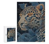 300 PCS Jigsaws Golden Leopard in Blue Jungle Jigsaws for Adults Puzzle Hand Speed Race Help The Brain Exercise Beautiful Design Game 300 PCS