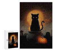 300 PCS Jigsaws Halloween Black Cat Cauldron Scene Jigsaws for Adults Puzzle Hand Speed Race Help The Brain Exercise Beautiful Design Game 300 PCS