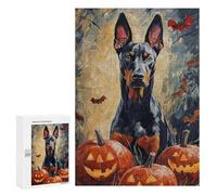 300 PCS Jigsaws Halloween Doberman Pumpkin Art Print Jigsaws for Adults Puzzle Hand Speed Race Help The Brain Exercise Beautiful Design Game 300 PCS