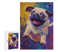 300 PCS Jigsaws Happy Pug Painting Jigsaws for Adults Puzzle Hand Speed Race Help The Brain Exercise Beautiful Design Game 300 PCS