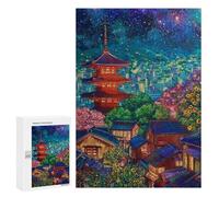 300 PCS Jigsaws Japanese Village Night Lights Jigsaws for Adults Puzzle Hand Speed Race Help The Brain Exercise Beautiful Design Game 300 PCS