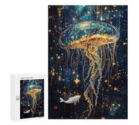 300 PCS Jigsaws Magical Jellyfish in Starry Ocean Jigsaws for Adults Puzzle Hand Speed Race Help The Brain Exercise Beautiful Design Game 300 PCS