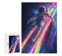 300 PCS Jigsaws Neon Astronaut in Space Jigsaws for Adults Puzzle Hand Speed Race Help The Brain Exercise Beautiful Design Game 300 PCS