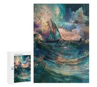 300 PCS Jigsaws Ocean Waves Sailboat Painting Jigsaws for Adults Puzzle Hand Speed Race Help The Brain Exercise Beautiful Design Game 300 PCS