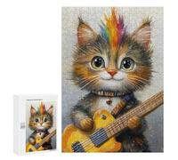 300 PCS Jigsaws Rock Star Kitten with Guitar -2 Jigsaws for Adults Puzzle Hand Speed Race Help The Brain Exercise Beautiful Design Game 300 PCS