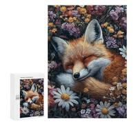 300 PCS Jigsaws Sleeping Fox in Flowers-1 Jigsaws for Adults Puzzle Hand Speed Race Help The Brain Exercise Beautiful Design Game 300 PCS