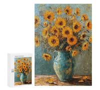 300 PCS Jigsaws Sunflower Bouquet in Blue Vase Jigsaws for Adults Puzzle Hand Speed Race Help The Brain Exercise Beautiful Design Game 300 PCS