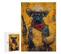 300 PCS Jigsaws Western Pug Cowboy Art Print-4 Jigsaws for Adults Puzzle Hand Speed Race Help The Brain Exercise Beautiful Design Game 300 PCS