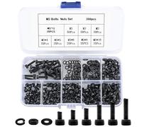 300 Pcs M3 Hex Socket Head Cap Screws Bolts and Nuts and Washers Assortment Kit, Black Mechanical Hexagon Socket Head Screws Nuts and Bolts with Washers for Home Office Electronic