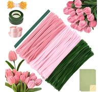 300 PCS Pipe Cleaners for Craft Flowers, Wire Sculpture Chenille Stems with Flower Stems, Stamens, Floral Tape & Ribbon for DIY Art & Craft, Creative Handmade Decoration for Kids Adults Handmade Gift