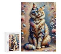 300 PCS Puzzle For Adults A Stylized, Realistically Detailed Image of A Fluffy Cat Sitting Upright, Wearing A Luxuri Jigsaws for Adults Puzzle Improve Memory Wishlist with Santa Claus Stress Reduction