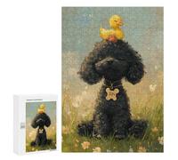 300 PCS Puzzle For Adults Adorable Poodle with Rubber Duck Jigsaw Puzzles for Teenagers Staycation Kill Time Challenging To Complete Educational Family Game 300 PCS