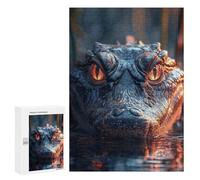 300 PCS Puzzle for Adults Alligator Close-Up with Glowing Eyes Puzzle For Teenagers Improve Memory Every Piece Is Unique - Learning Educational Toys 300 PCS
