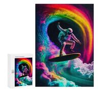 300 PCS Puzzle for Adults Astronaut Surfing Rainbow Wave -2 Adult Jigsaw Puzzle Brain Teaser Game But Fun And Humorous Fun at Home Activities, 300 PCS