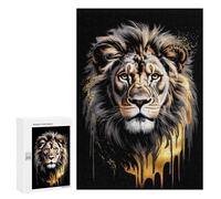 300 PCS Puzzle for Adults Aureate Sovereign - Lion’s Roar in Abstract Gold & Ebony Puzzle For Teenagers Improve Memory Every Piece Is Unique - Learning Educational Toys 300 PCS
