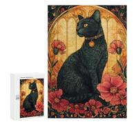 300 PCS Puzzle For Adults Black Cat Art Deco Jigsaw for Adults Relax Games Staycation Kill Time Deal As Gifts for The Whole Family 300 PCS
