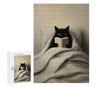 300 PCS Puzzle for Adults Black Cat Reading in Cozy Bed Adult Jigsaw Puzzle Relaxing Games Birthday Present Unique Birthday And Xmas Gifts 300 PCS