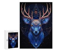 300 PCS Puzzle for Adults Blue Deer with Geometric Puzzle For Teenagerss Improve Memory Fun Activities at Home Stress Reduction Gifts 300 PCS